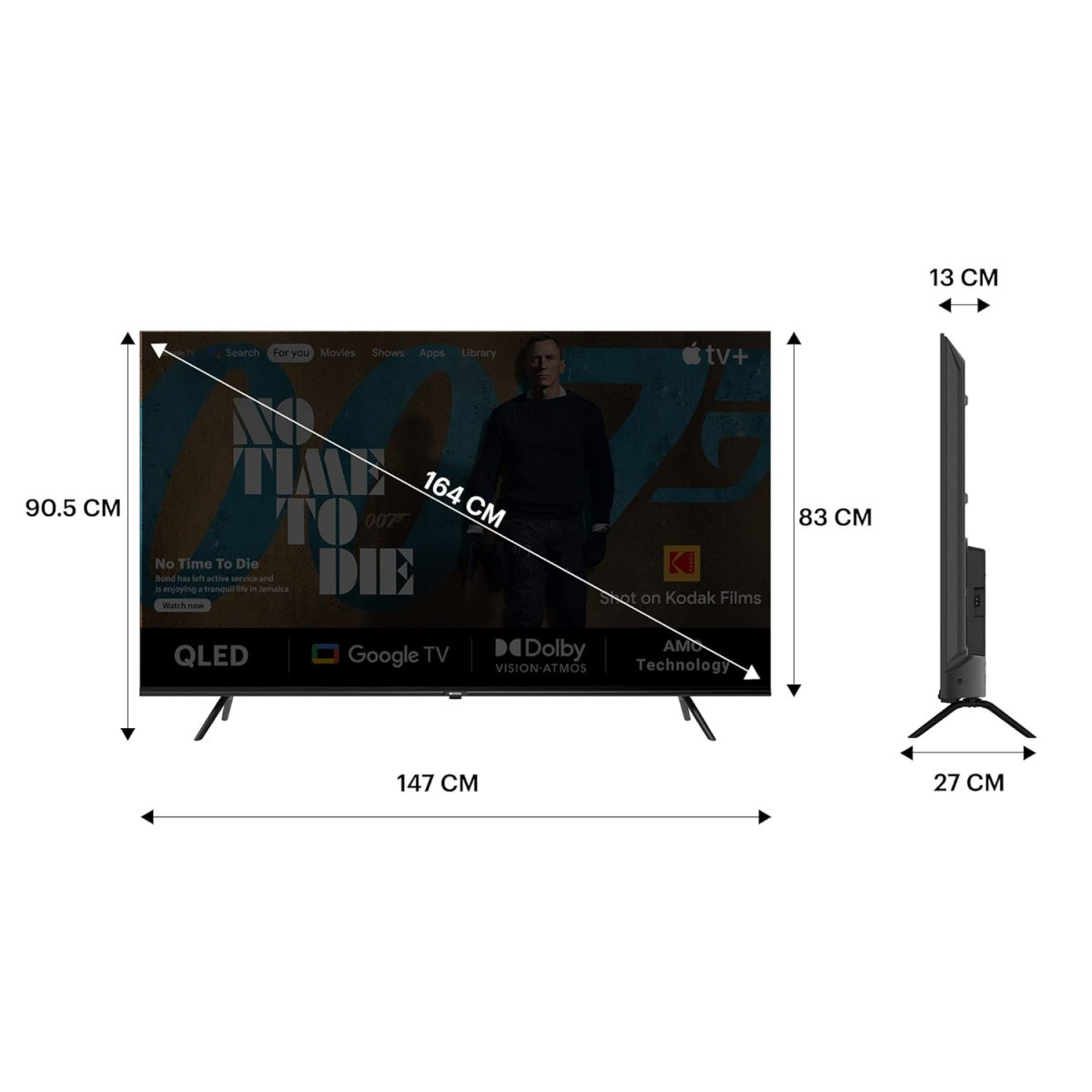 Kodak 164 Cm 65 Inches Matrix Series 4K Ultra Hd Smart QLED Google Tv 65Mt5033 Black
