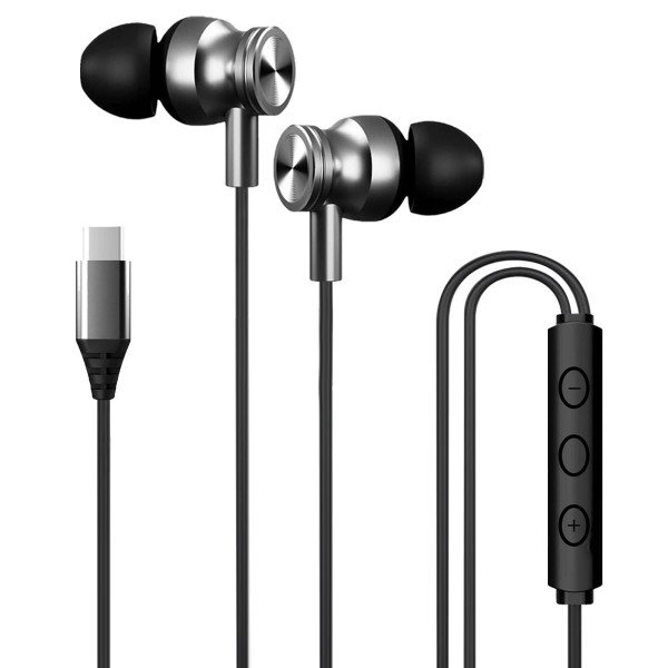 Image of Kratos C Type Earphones Wired, 13mm Bass Drivers Earphone, Inline Control Type c Headphones with Mic, IPX5 Water Resistant, Comfort Fit Type c Earphone with Volume Control, Metallic c pin Earphones