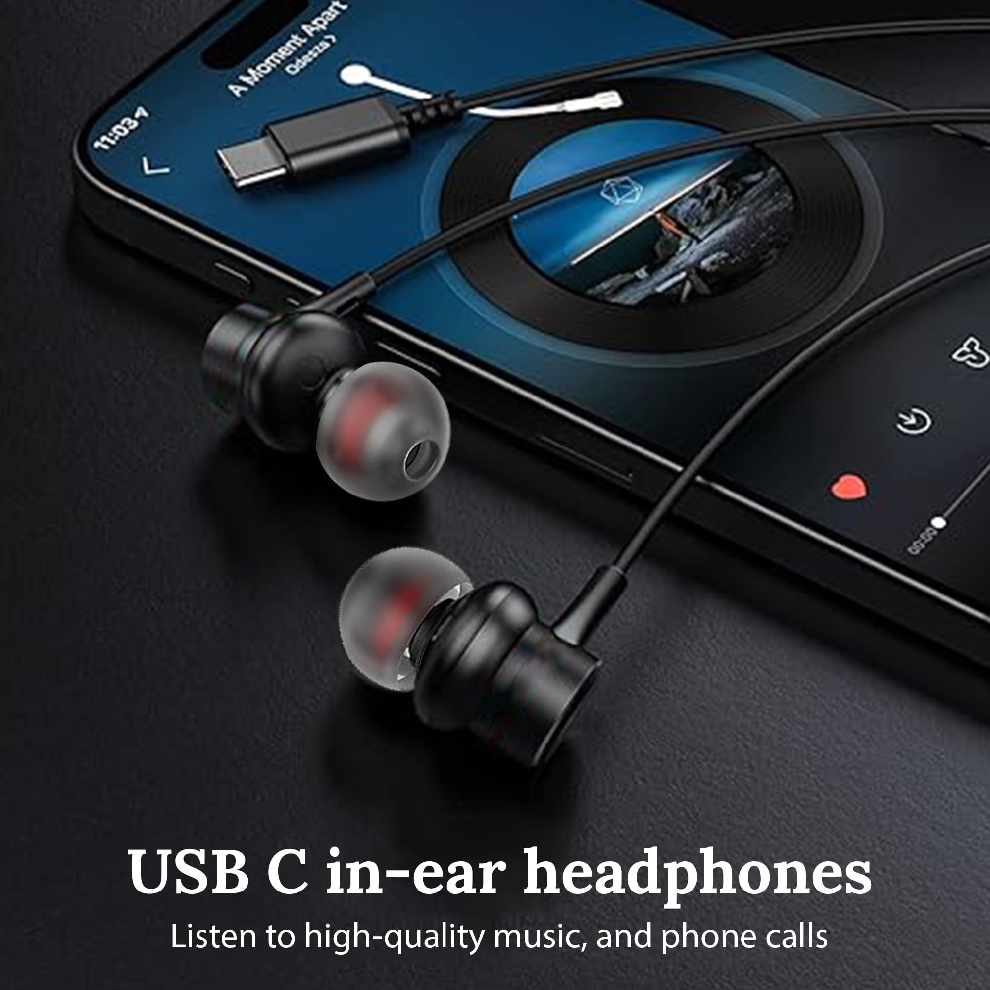 Kratos C Type Earphones Wired 13mm Bass Drivers Earphone Inline Control Type c Headphones with Mic IPX5 Water Resistant Comfort Fit Type c Earphone with Volume Control Metallic c pin Earphones