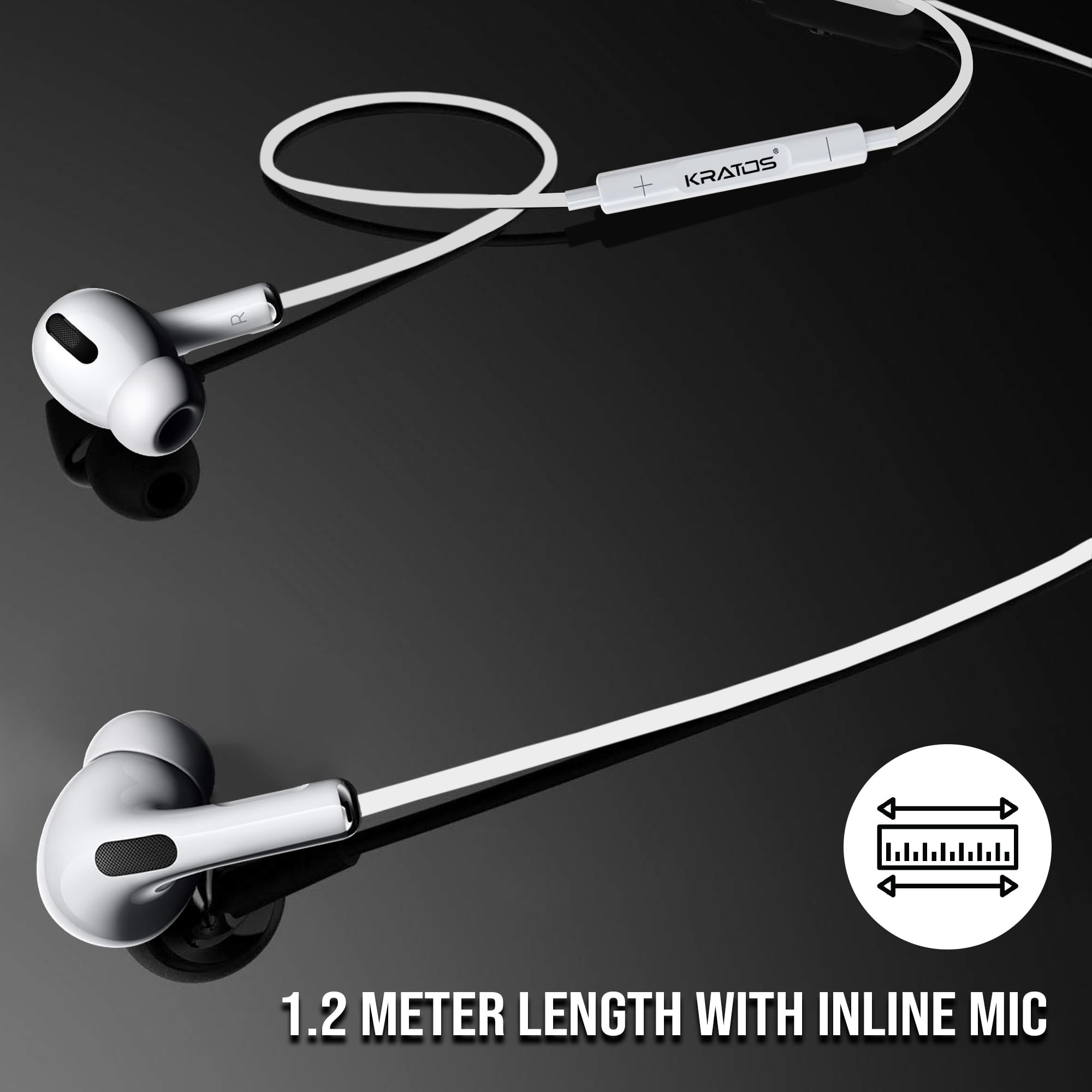Kratos Type C Headphones with Mic White in-Ear Design 12mm Driver for Deep Bass and Clear Sound C Type Earphones Wired Compatible with iPhone Android Smartphones Tablets and USB C Devices