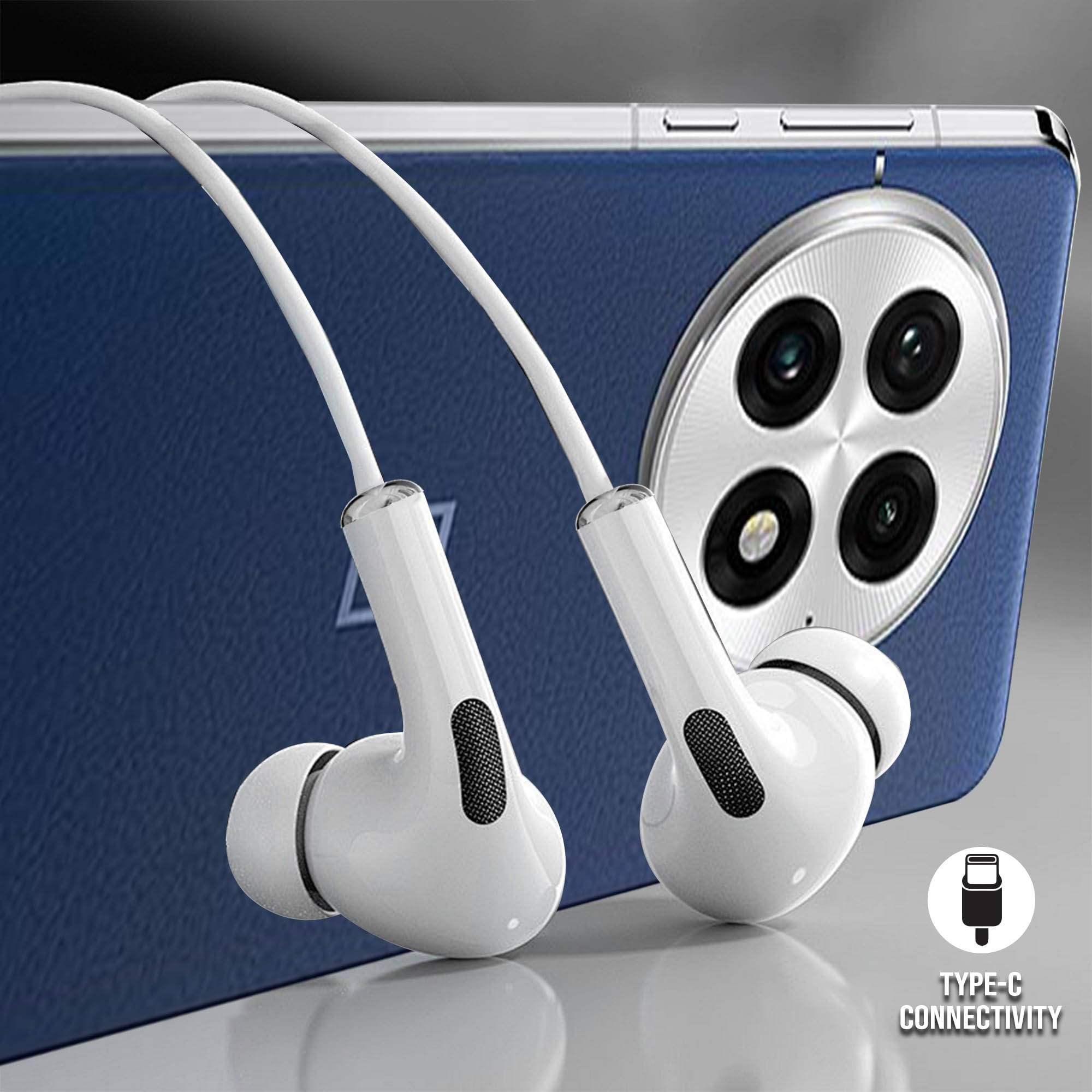 Kratos Type C Headphones with Mic White in-Ear Design 12mm Driver for Deep Bass and Clear Sound C Type Earphones Wired Compatible with iPhone Android Smartphones Tablets and USB C Devices