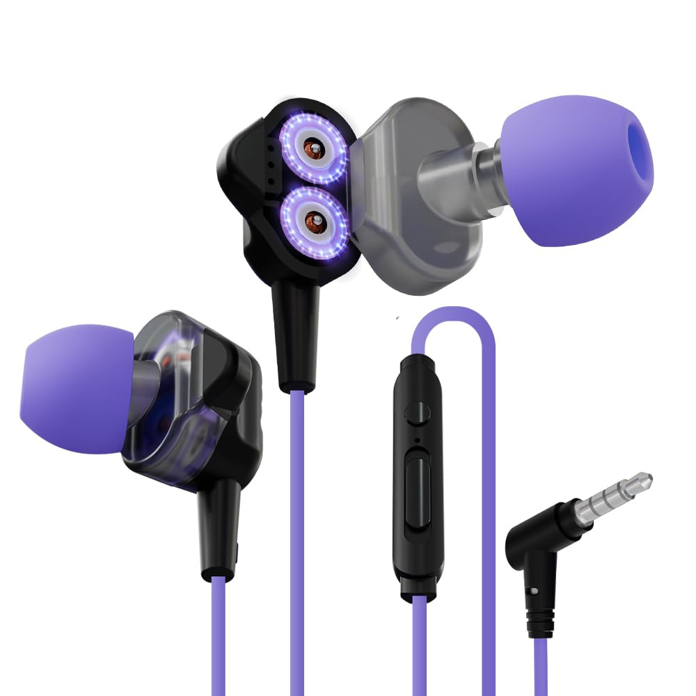 Kreo Hydra 35mm Dual Dynamic Driver in-Ear Wired Gaming Earphones with Microphone Tangle-Free Gaming Earphones with Noise Isolating Technology and EZ Volume Control Slider Wired Headset for Gaming