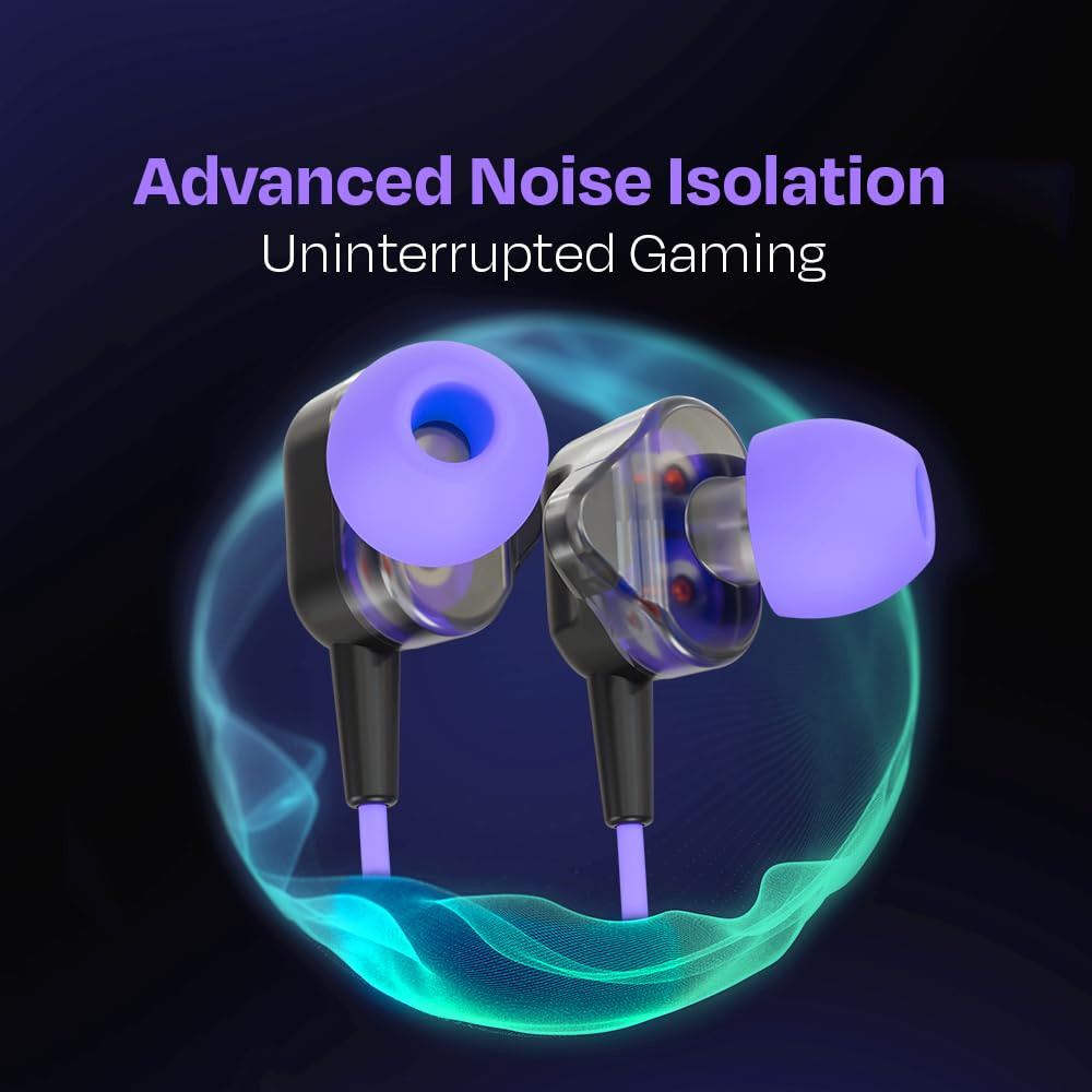 Kreo Hydra 35mm Dual Dynamic Driver in-Ear Wired Gaming Earphones with Microphone Tangle-Free Gaming Earphones with Noise Isolating Technology and EZ Volume Control Slider Wired Headset for Gaming