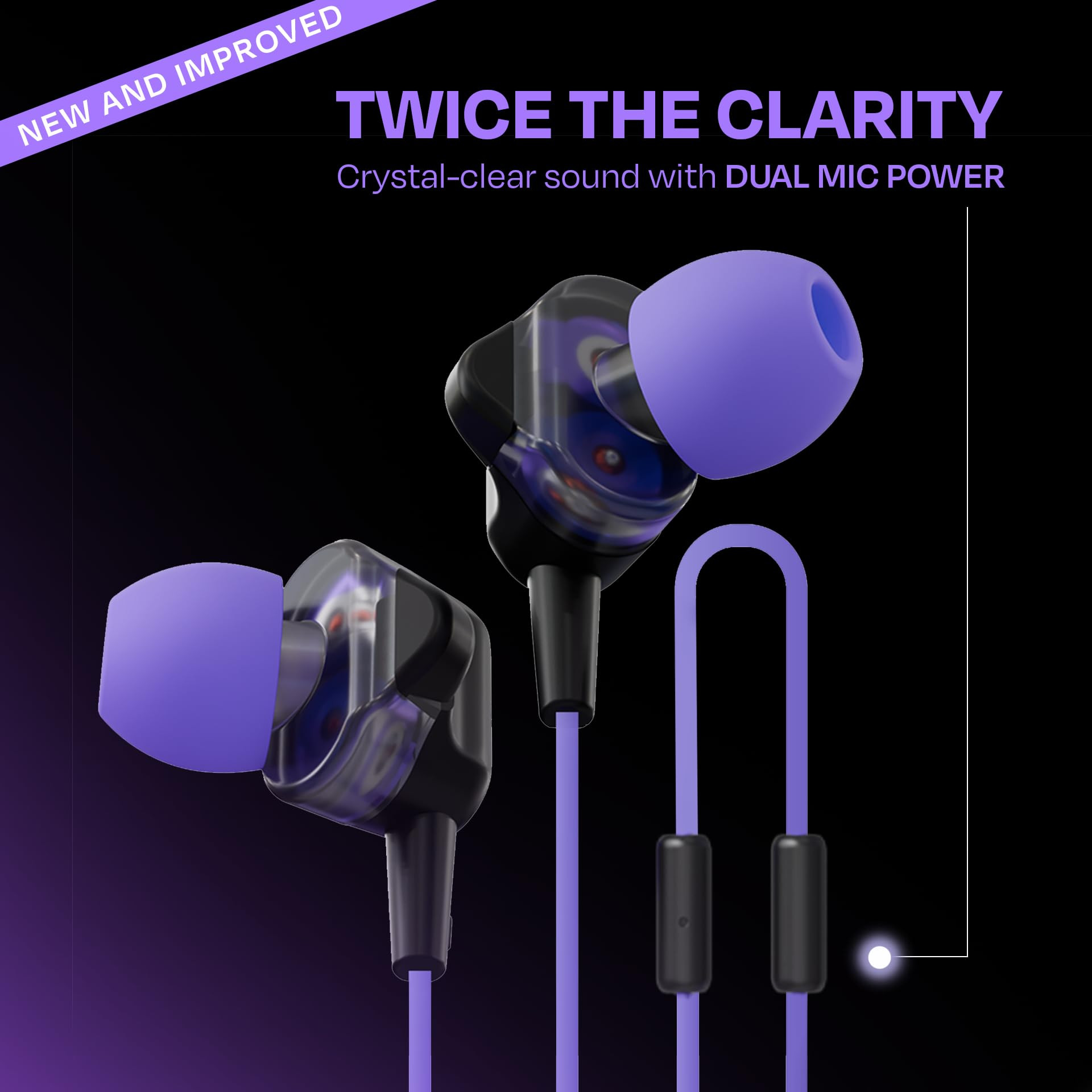 Kreo Hydra 35mm Dual Dynamic Driver in-Ear Wired Gaming Earphones with Microphone Tangle-Free Gaming Earphones with Noise Isolating Technology and EZ Volume Control Slider Wired Headset for Gaming