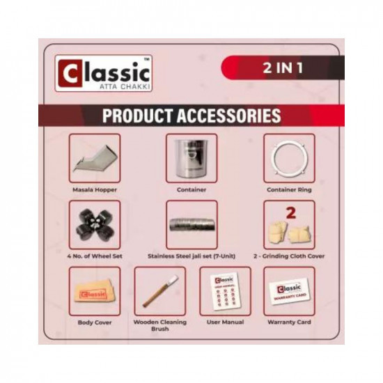 KRISHNA Classic Atta Chakki 2in1 Atta Chakki machine Domestic Flour Mill for Grains Masalas-075 Uhr-1HP 2in1 Black Petal Flourmill