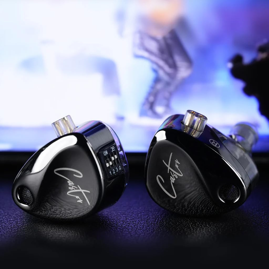 KZ Castor Wired IEM Earphone with Mic 10mm Dual Magnetic 8mm Dynamic Driver Harman Target with Improved Bass in Ear Monitor 4 Tuning Switches 2Pin Detachable Cable