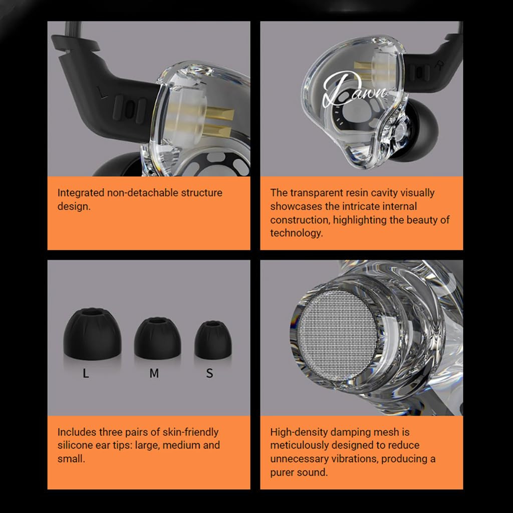 KZ Dawn in Ear Monitor Earphone with Mic Super-Linear Dynamic Driver Enhanced Soundstage IEM Earphones with Silver-Plated and OFC Cable Options ofc Cable no mic