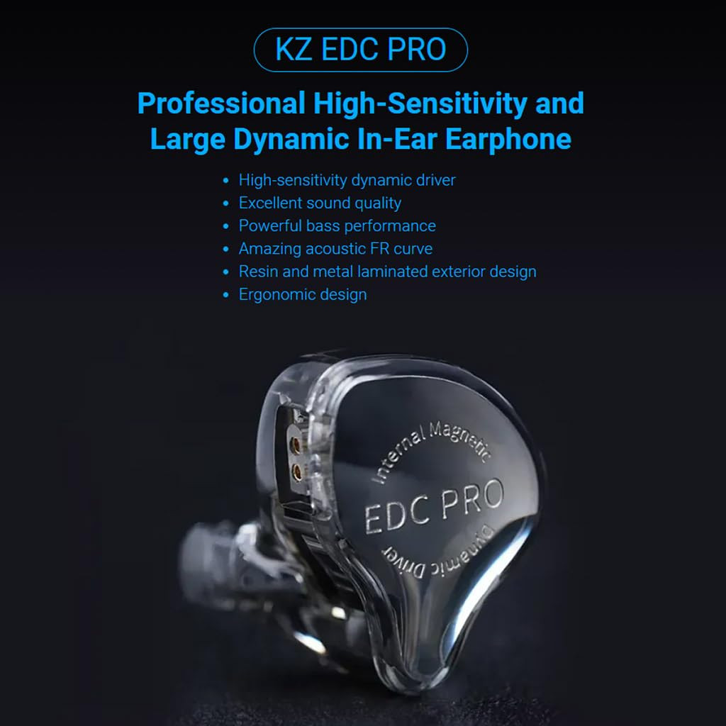 KZ EDC PRO IEM Wired Earphone HiFi Dynamic Driver DD IEM High-Functioning Silver-Plated OFC Cable 075mm Detachable Cable 35mm Plug for Audiophiles Musicians Black
