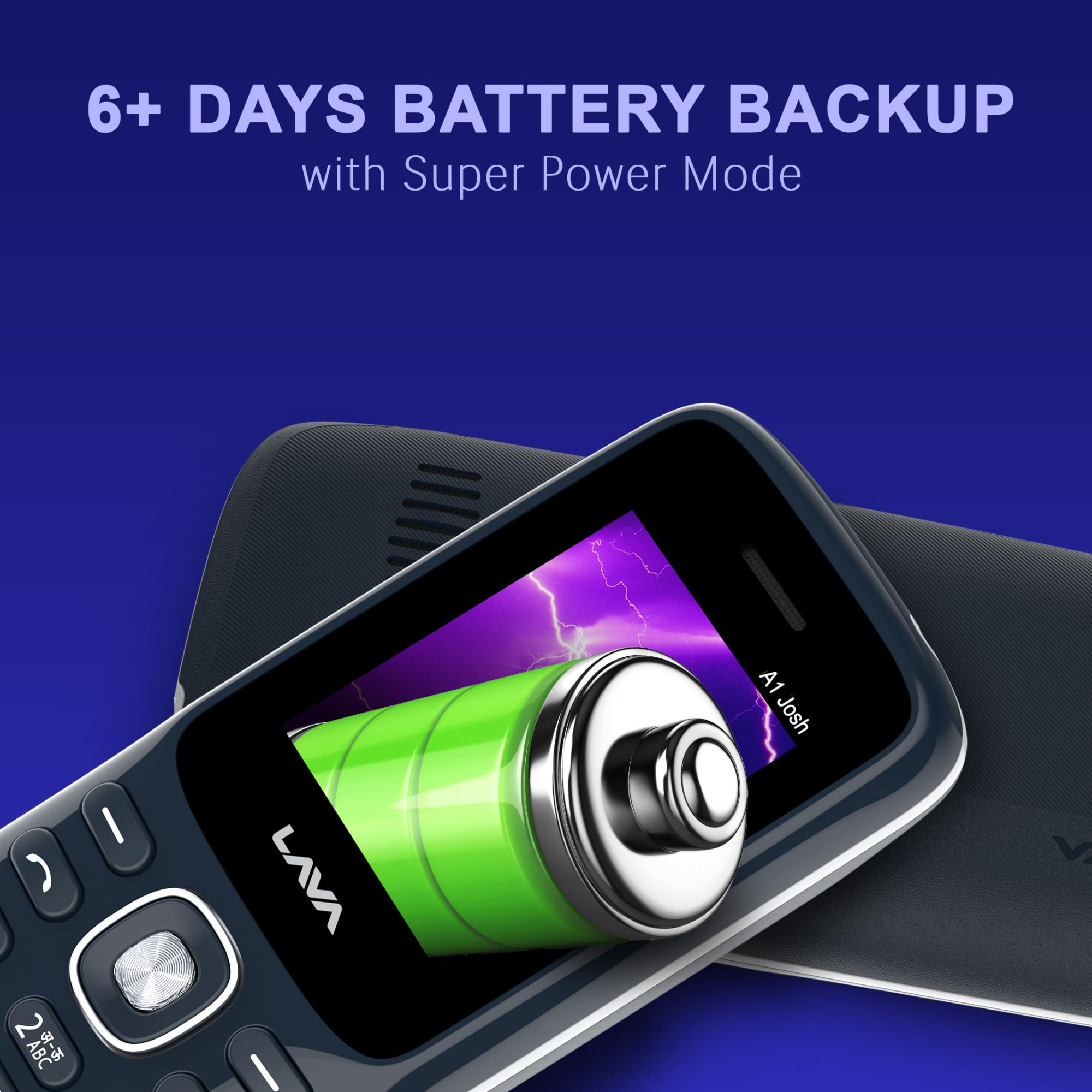 Lava A1 Josh with BOL Feature Dual Sim Keypad Mobile Phone Long-Lasting Battery 22 Launguages Read Support Auto Call Recording Call Blink Notification Blue Silver