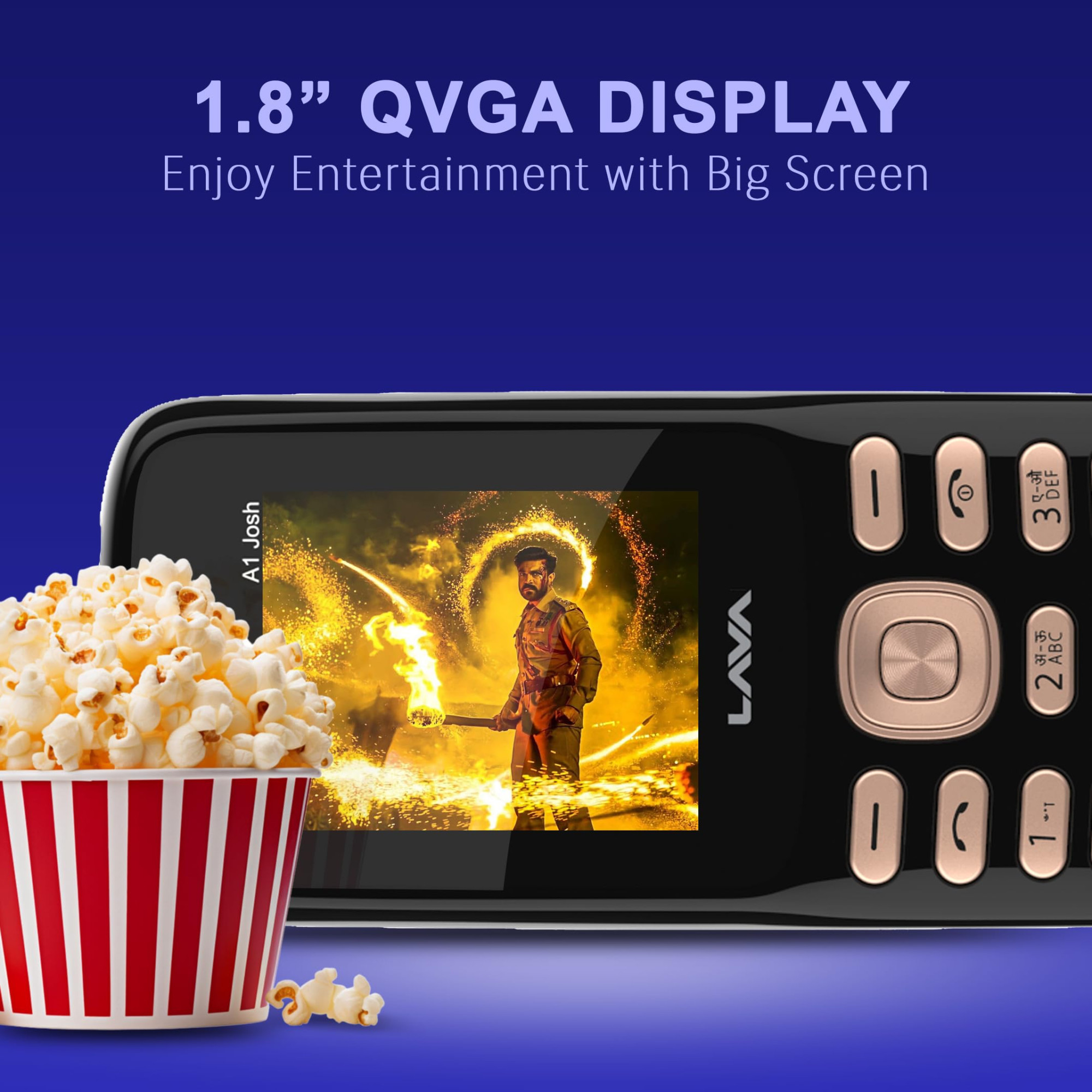 Lava A1 Josh with BOL Feature Dual Sim Keypad Mobile Phone Long-Lasting Battery 22 Launguages Read Support Auto Call Recording Call Blink Notification Black Gold