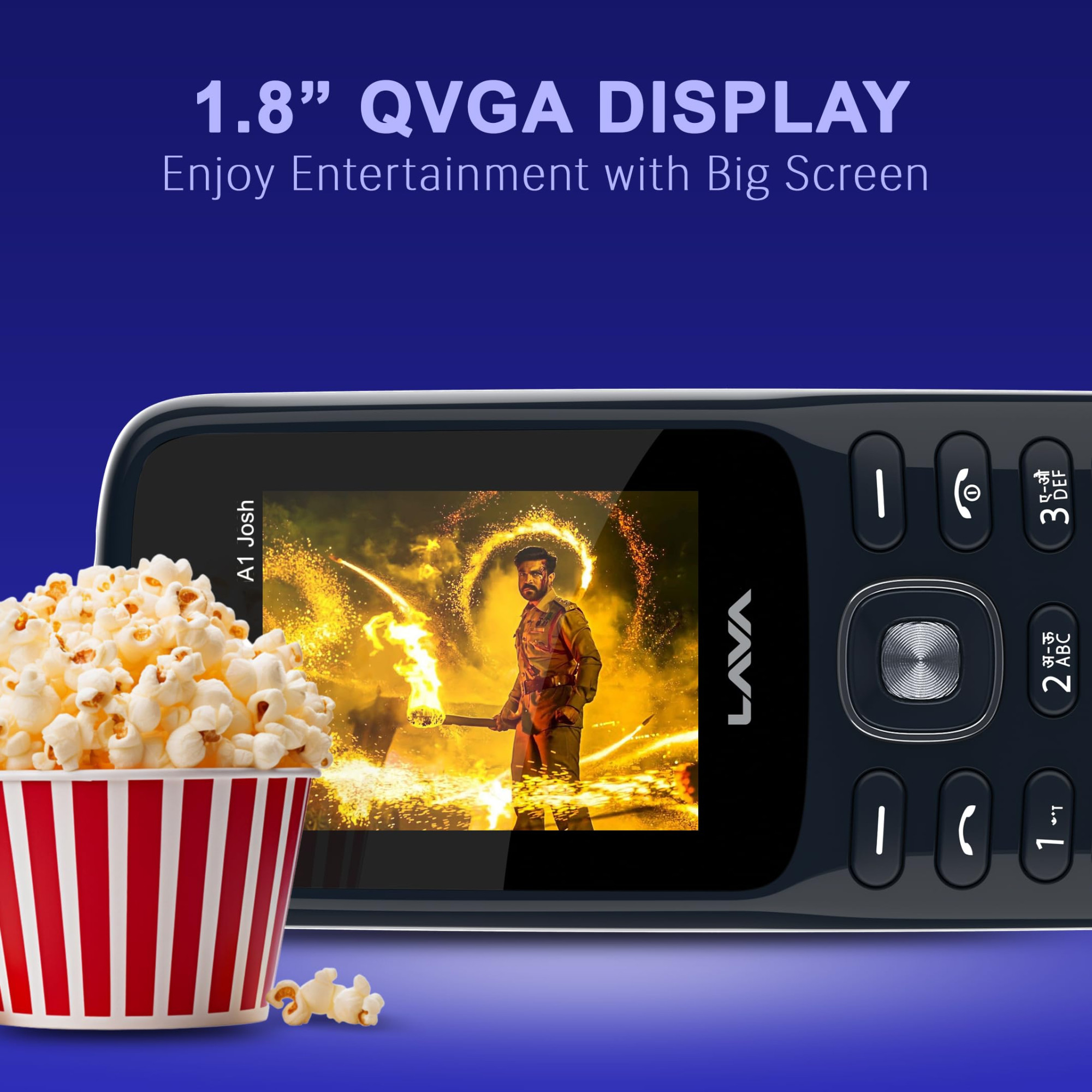 Lava A1 Josh with BOL Feature Dual Sim Keypad Mobile Phone Long-Lasting Battery 22 Launguages Read Support Auto Call Recording Call Blink Notification Blue Silver