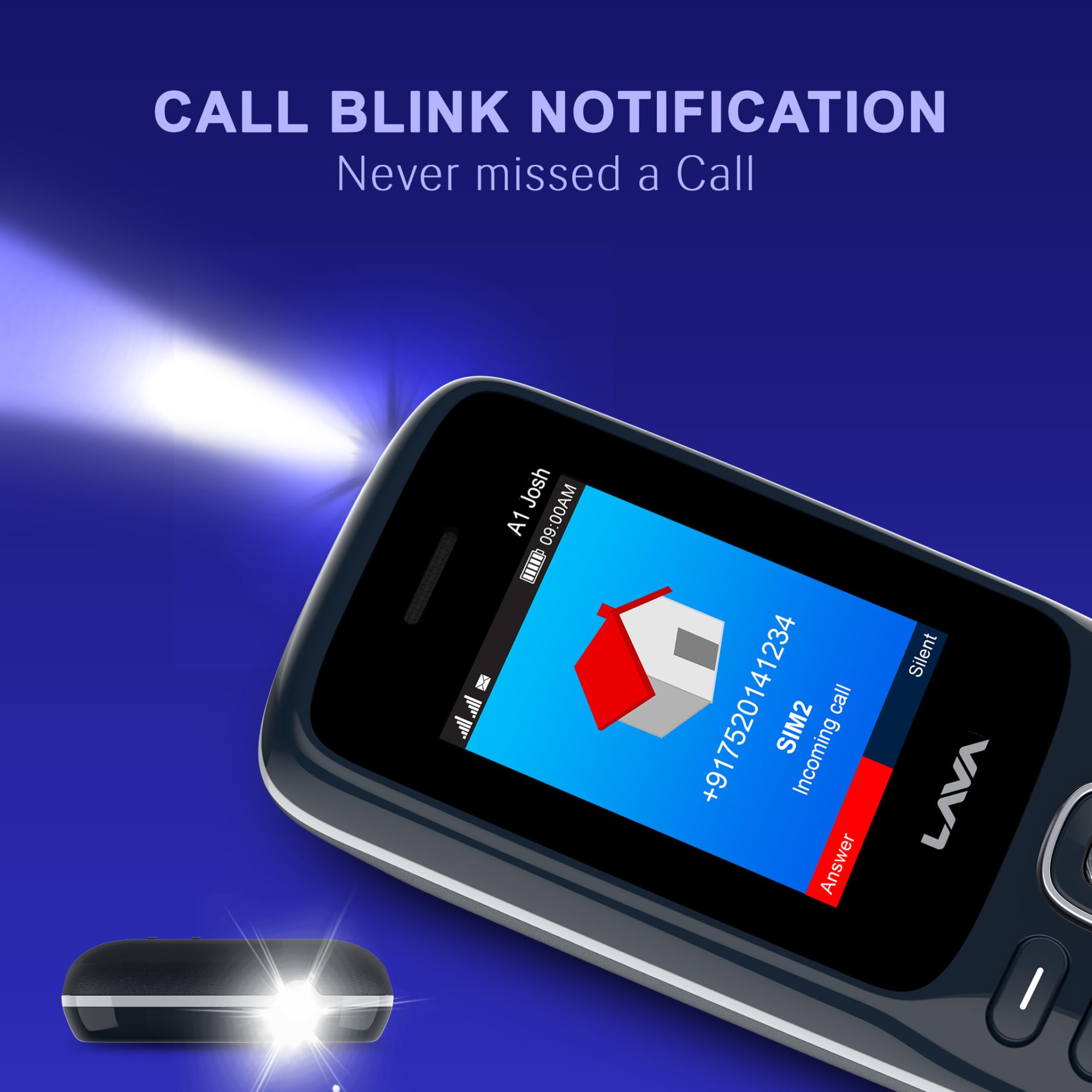 Lava A1 Josh with BOL Feature Dual Sim Keypad Mobile Phone Long-Lasting Battery 22 Launguages Read Support Auto Call Recording Call Blink Notification Blue Silver