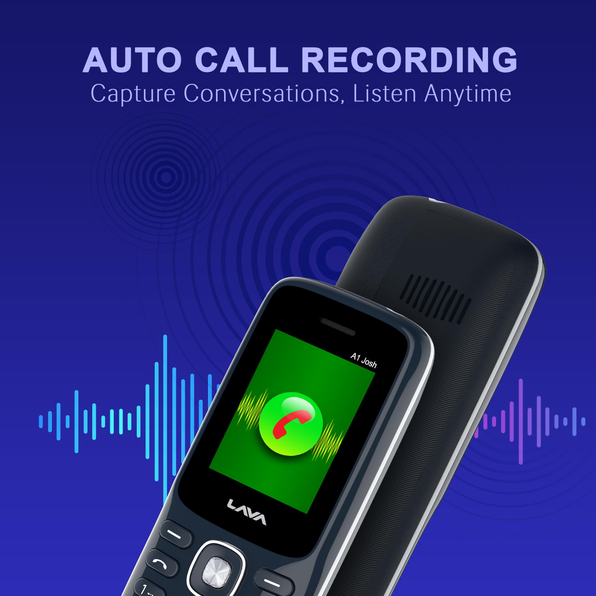 Lava A1 Josh with BOL Feature Dual Sim Keypad Mobile Phone Long-Lasting Battery 22 Launguages Read Support Auto Call Recording Call Blink Notification Blue Silver