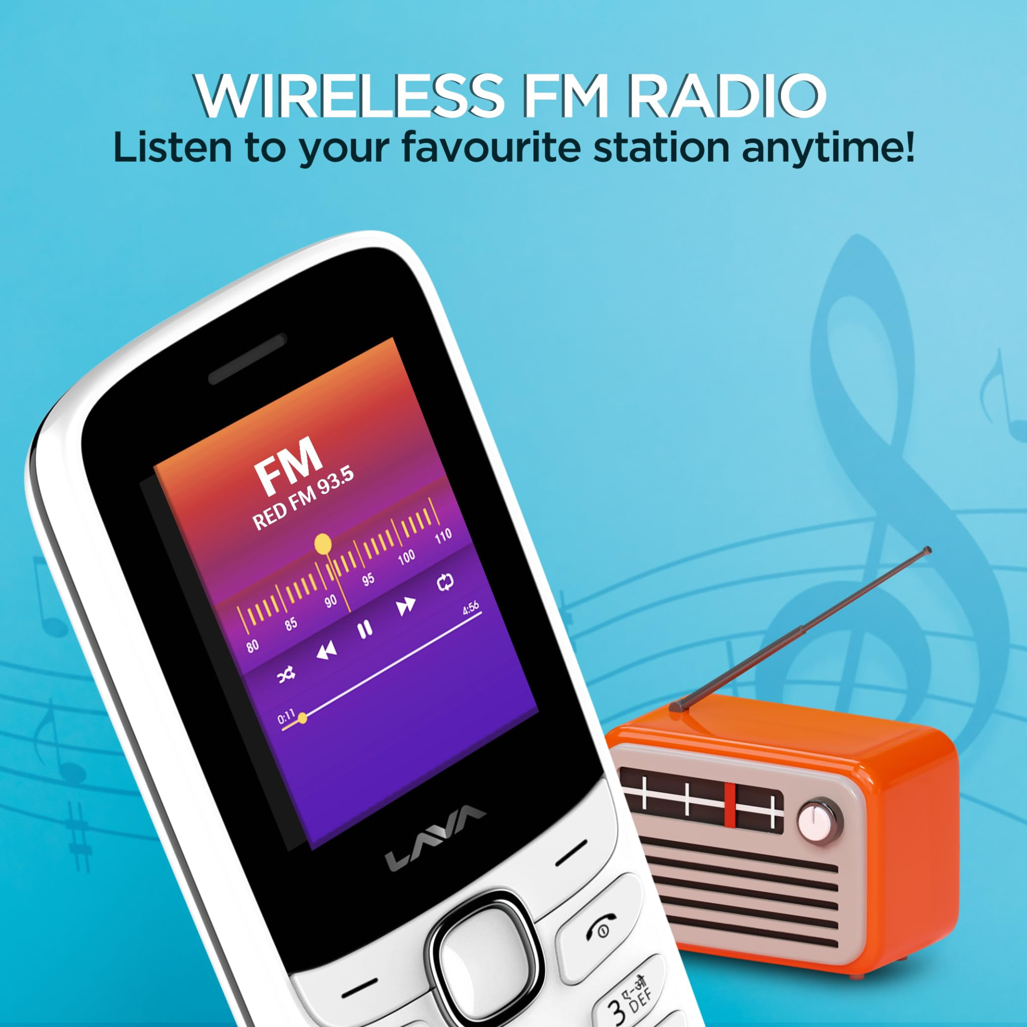 Lava A1 Vibe 2025 Dual SIM Keypad Phone with 2 Big Display Long-Lasting AI Battery Vibration Alert FM Radio MP3 Player Military-Grade Durability White