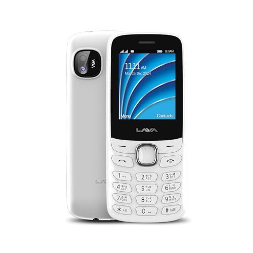 Lava A1 Vibe 2025 Dual SIM Keypad Phone with 2 Big Display Long-Lasting AI Battery Vibration Alert FM Radio MP3 Player Military-Grade Durability White