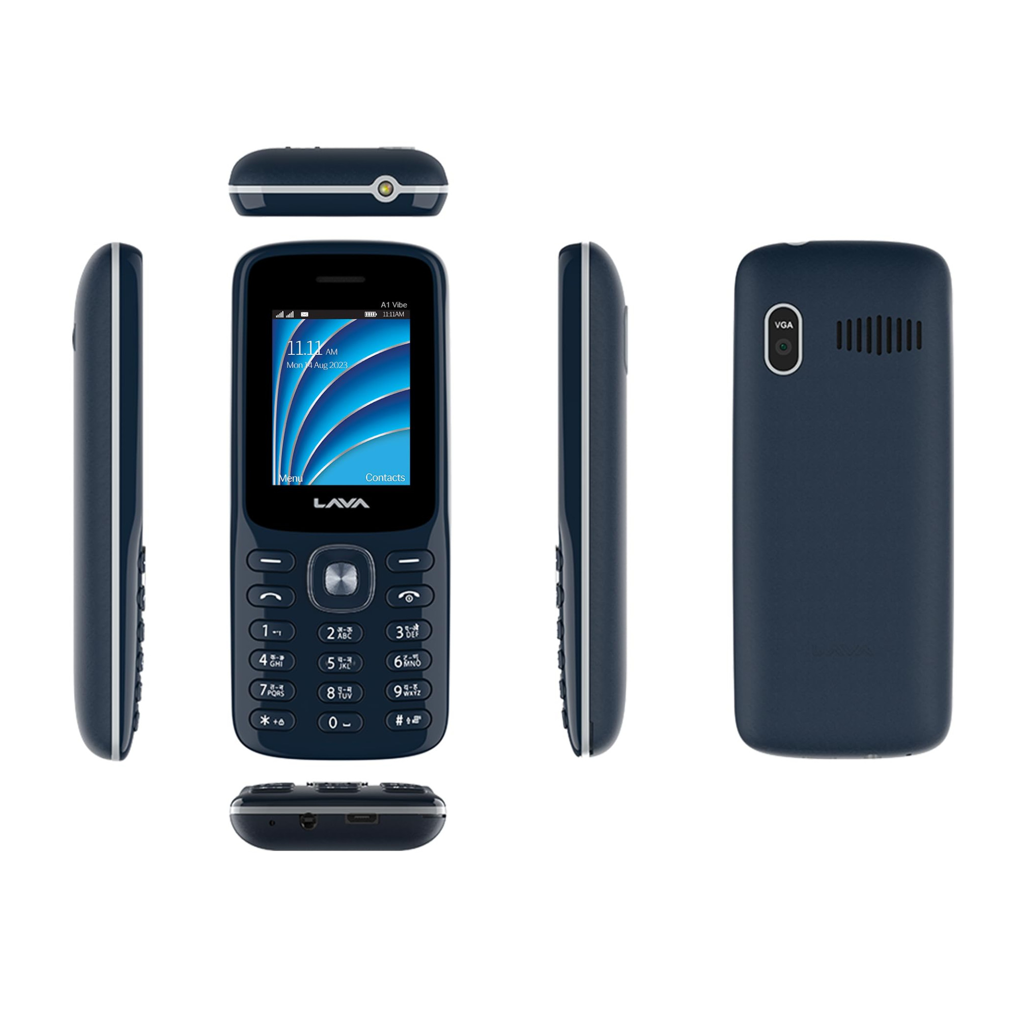 Lava A1 Vibe Dual Sim Keypad Mobile Phone with Vibration Alert 18 Large Display AI-Powered 1000 mAh Battery Number Talker Military Grade Body Call Blink Notifications Blue Silver