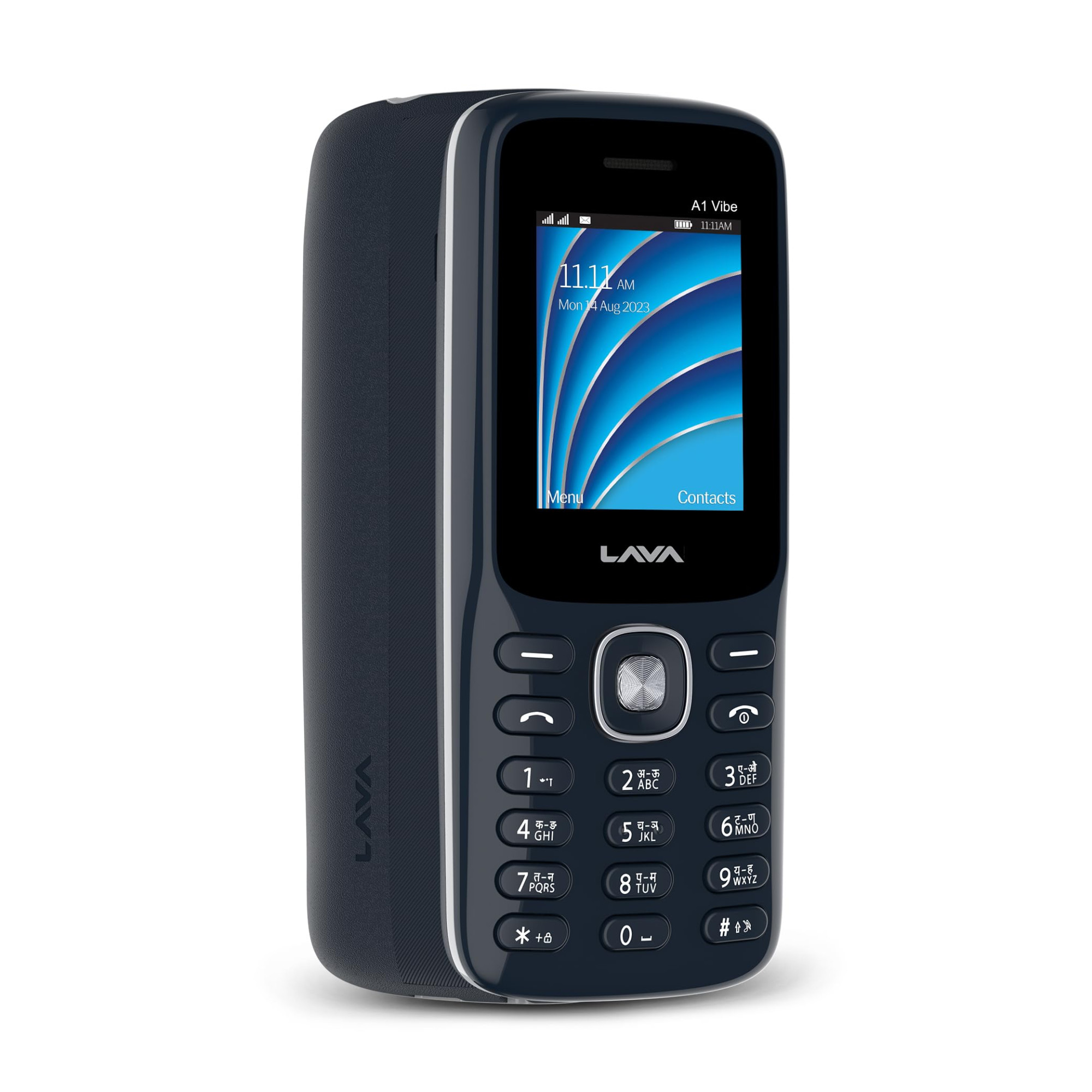 Lava A1 Vibe Dual Sim Keypad Mobile Phone with Vibration Alert 18 Large Display AI-Powered 1000 mAh Battery Number Talker Military Grade Body Call Blink Notifications Blue Silver