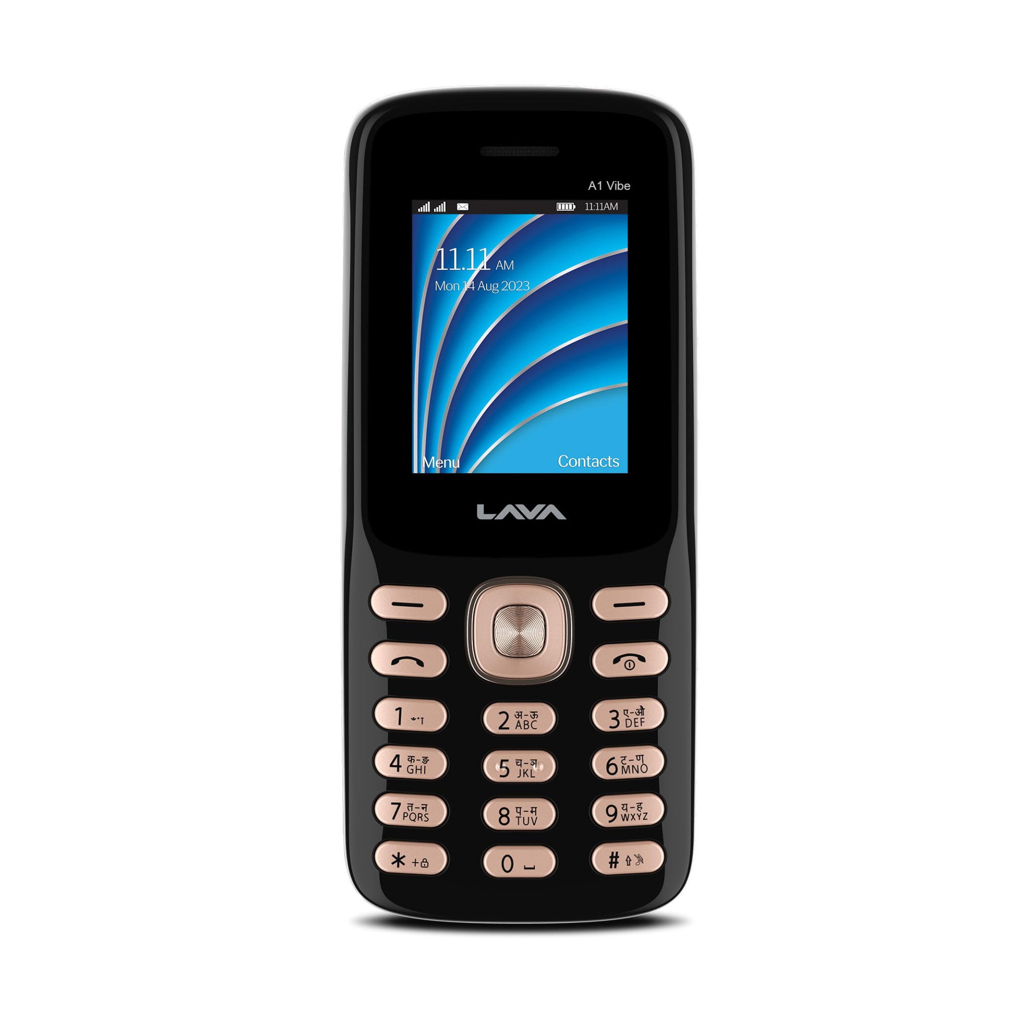 Lava A1 Vibe Dual Sim Keypad Mobile Phone with Vibration Alert 18 Large Display AI-Powered 1000 mAh Battery Number Talker Military Grade Body Call Blink Notifications Black Gold