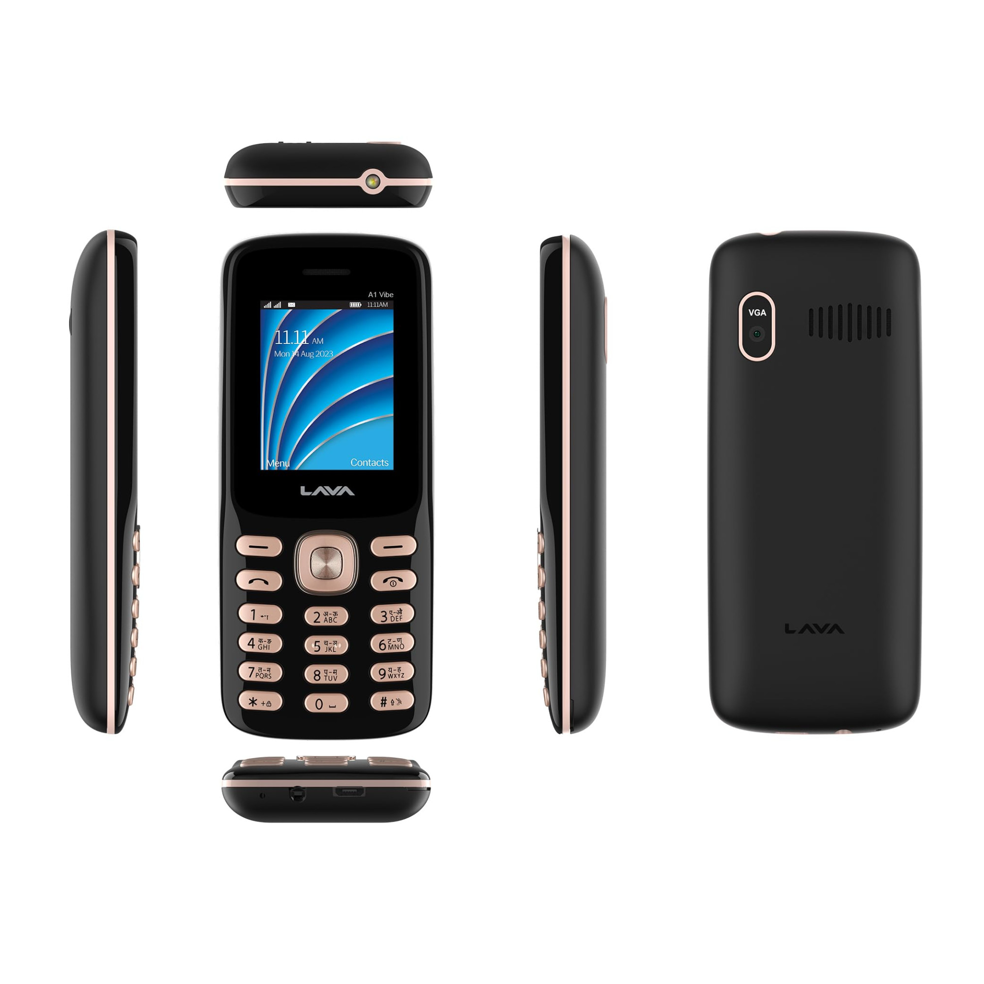 Lava A1 Vibe Dual Sim Keypad Mobile Phone with Vibration Alert 18 Large Display AI-Powered 1000 mAh Battery Number Talker Military Grade Body Call Blink Notifications Black Gold