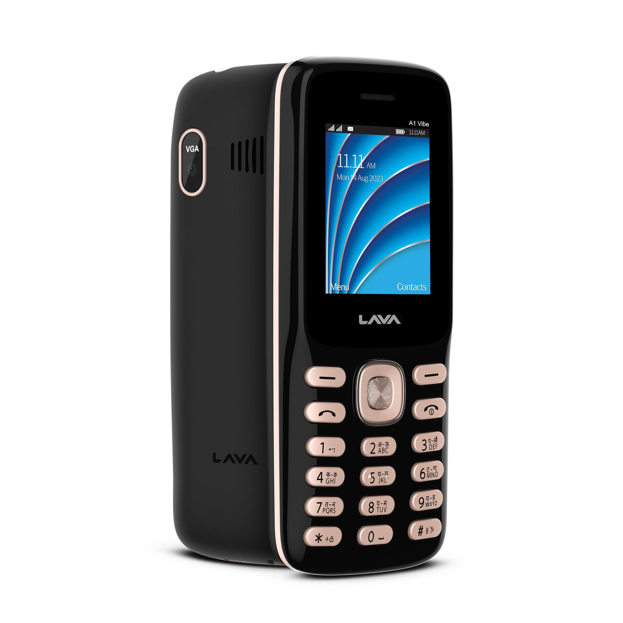 Lava A1 Vibe Dual Sim Keypad Mobile Phone with Vibration Alert 18 Large Display AI-Powered 1000 mAh Battery Number Talker Military Grade Body Call Blink Notifications Black Gold