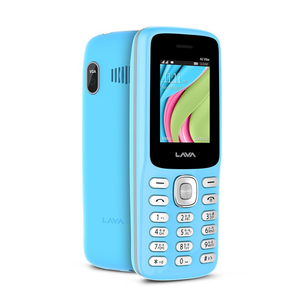 Lava A1 Vibe Dual Sim Keypad Mobile Phone with Vibration Alert 18 Large Display AI-Powered 1000 mAh Battery Number Talker Military Grade Body Call Blink Notifications Candy Blue