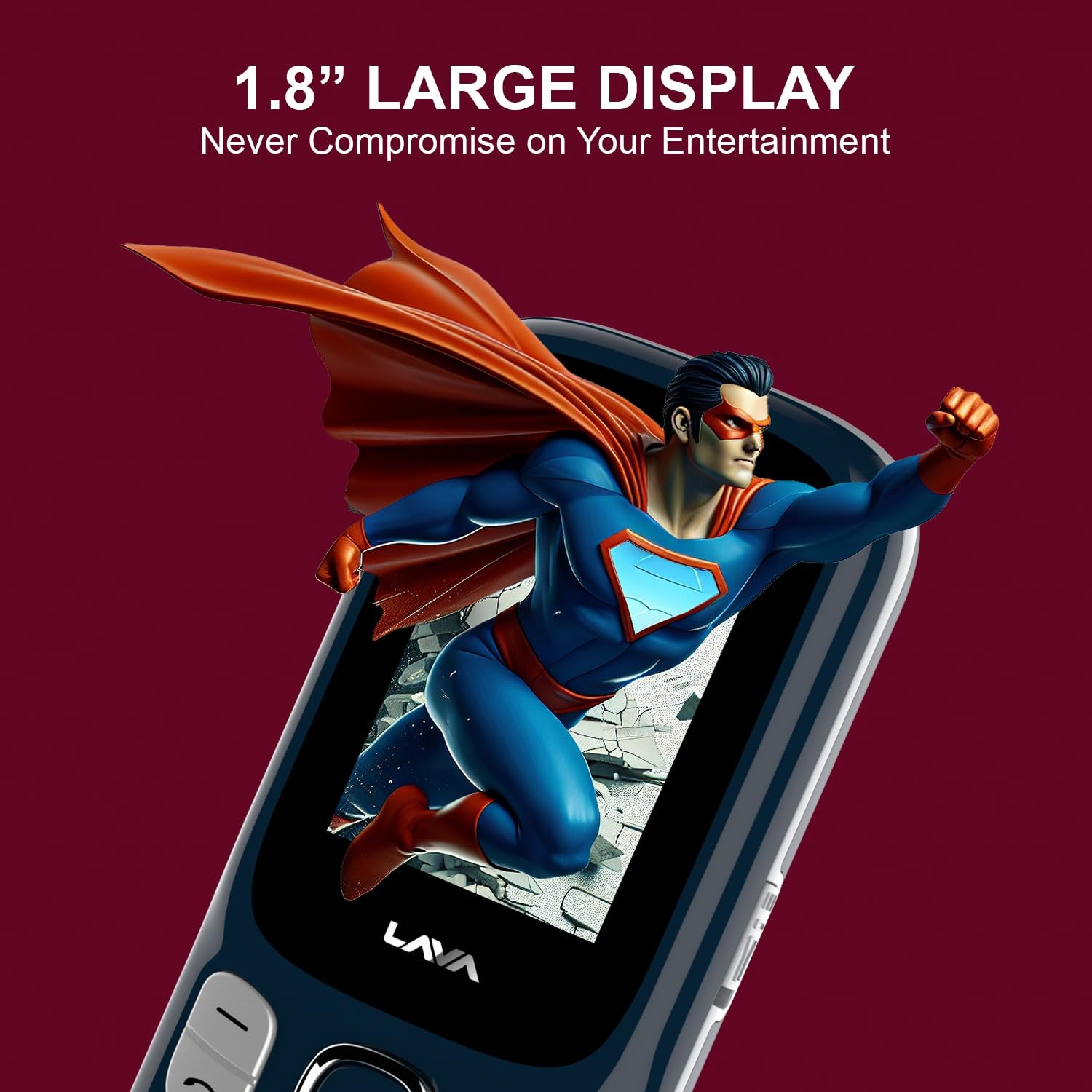 Lava A3 Torch Dual Sim Keypad Mobile Phone 1750mAh Big Battery Quad Strip Torch Slide Button 18 Large Display Vibration Alert 7 Language Support Blue Silver