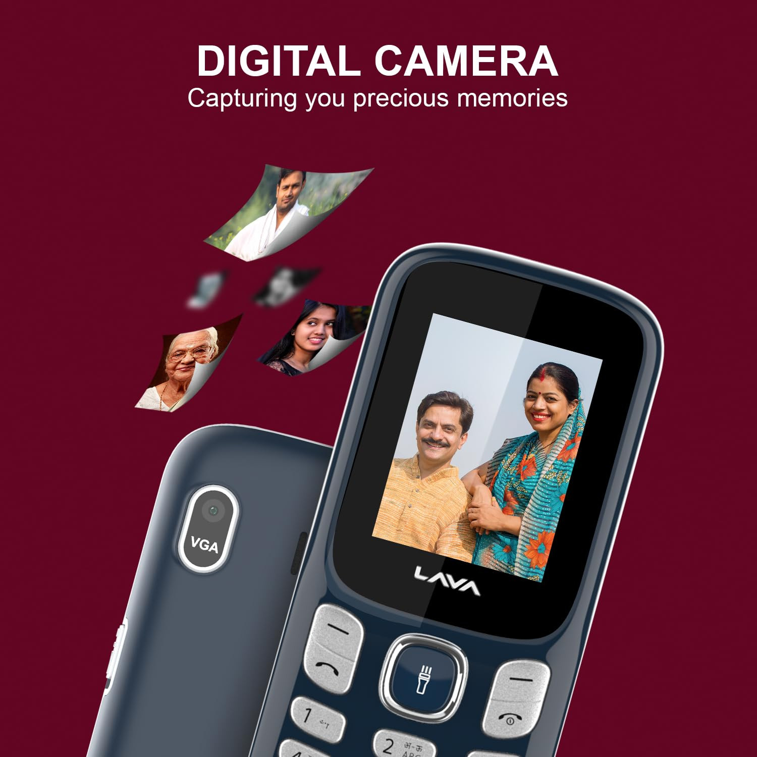 Lava A3 Torch Dual Sim Keypad Mobile Phone 1750mAh Big Battery Quad Strip Torch Slide Button 18 Large Display Vibration Alert 7 Language Support Blue Silver