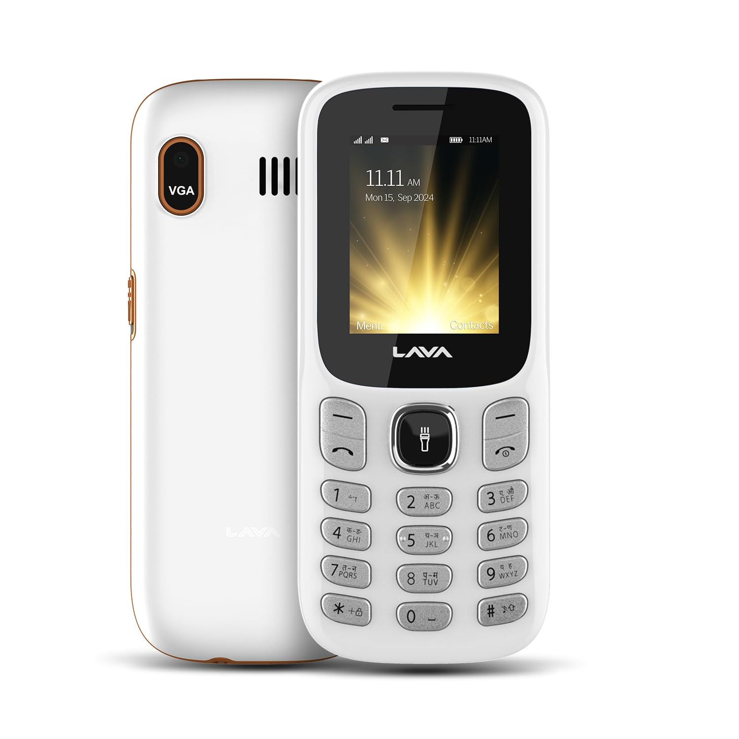 Lava A3 Torch Dual Sim Keypad Mobile Phone 1750mAh Big Battery Quad Strip Torch Slide Button 18 Large Display Vibration Alert 7 Language Support White Beige