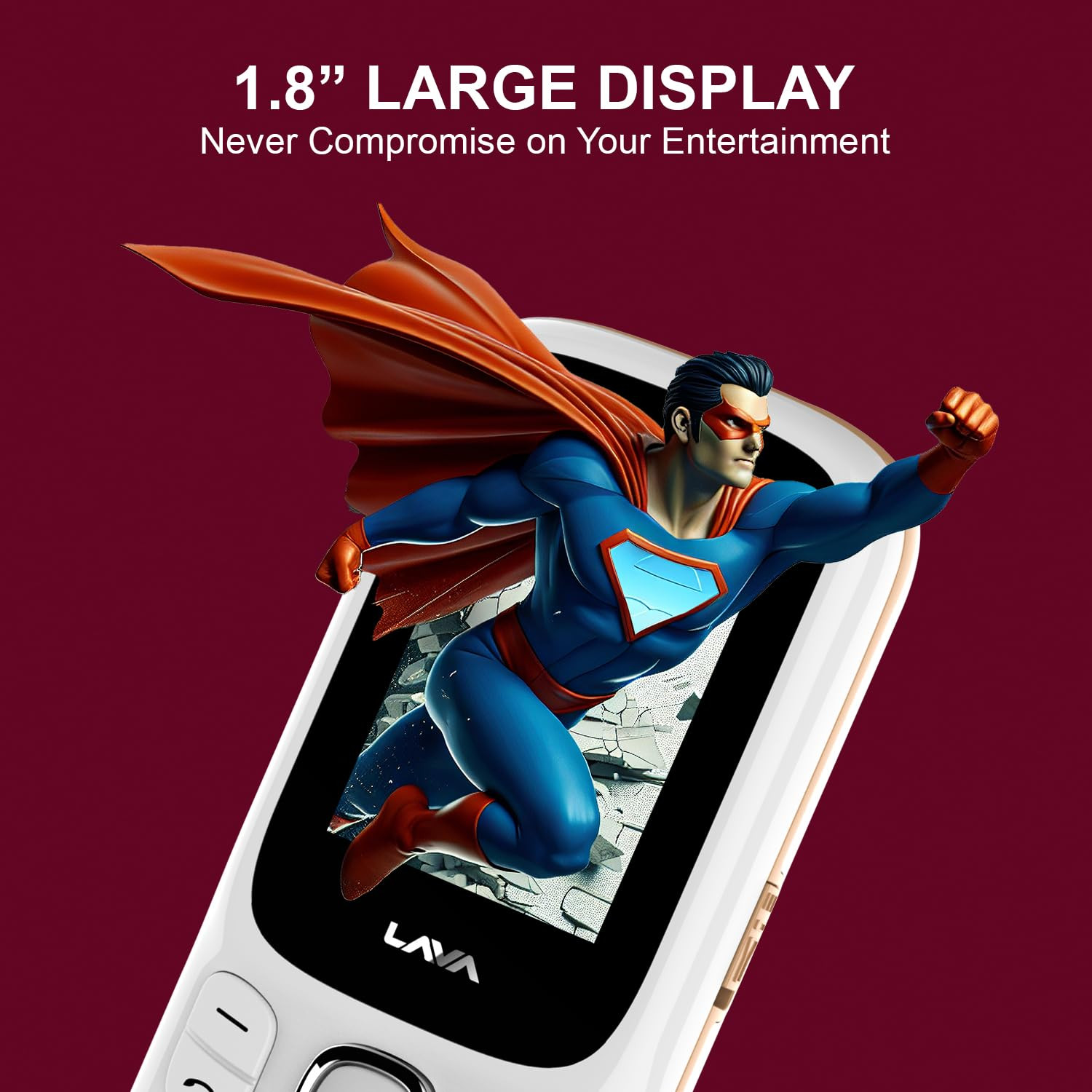 Lava A3 Torch Dual Sim Keypad Mobile Phone 1750mAh Big Battery Quad Strip Torch Slide Button 18 Large Display Vibration Alert 7 Language Support White Beige