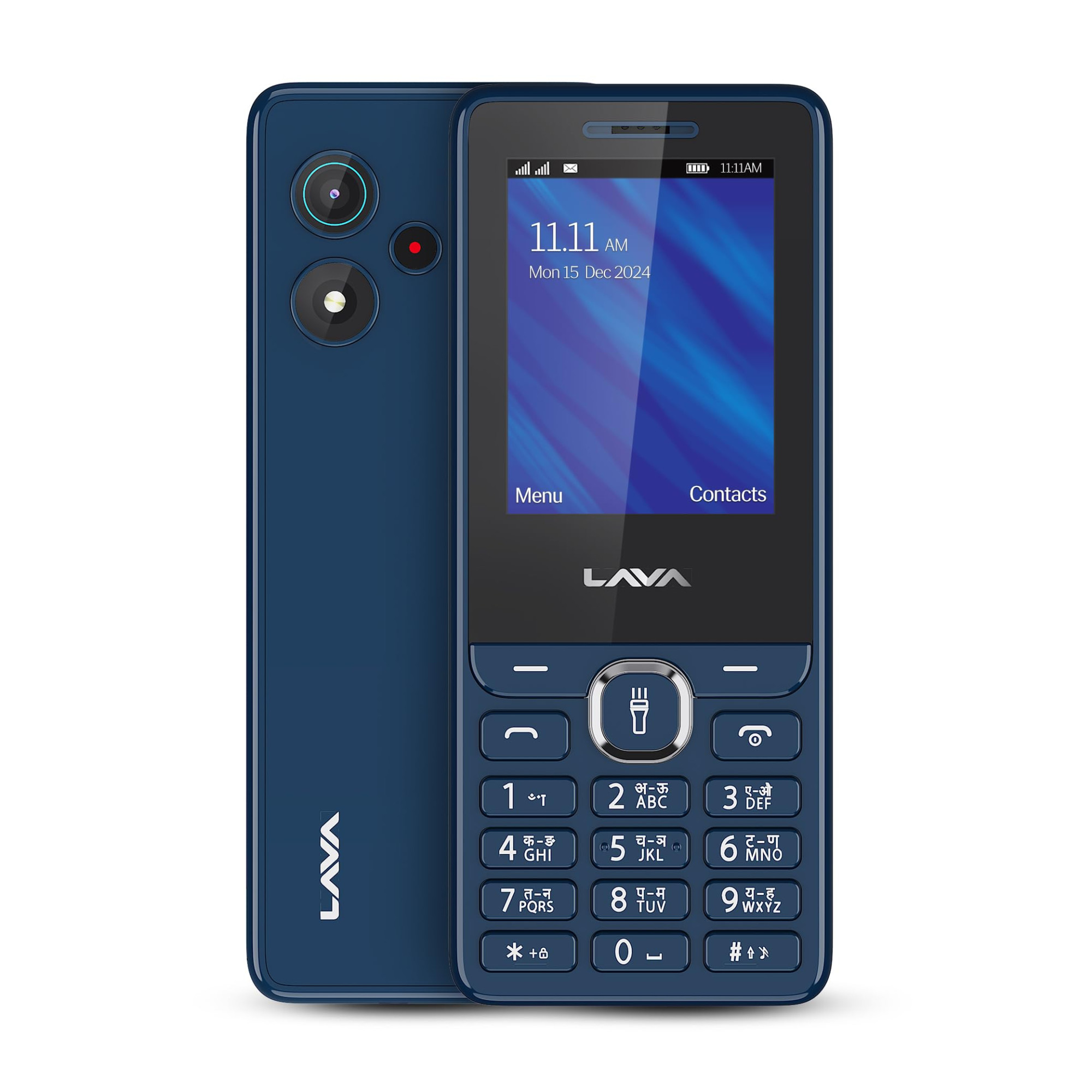 Lava A5 2025 Dual SIM Keypad Mobile with 24 Big Display UPI Support 1200mAh Battery BOL Feature Camera Auto Call Recording Glass Finish and 7 Regional Languages - Dark Blue