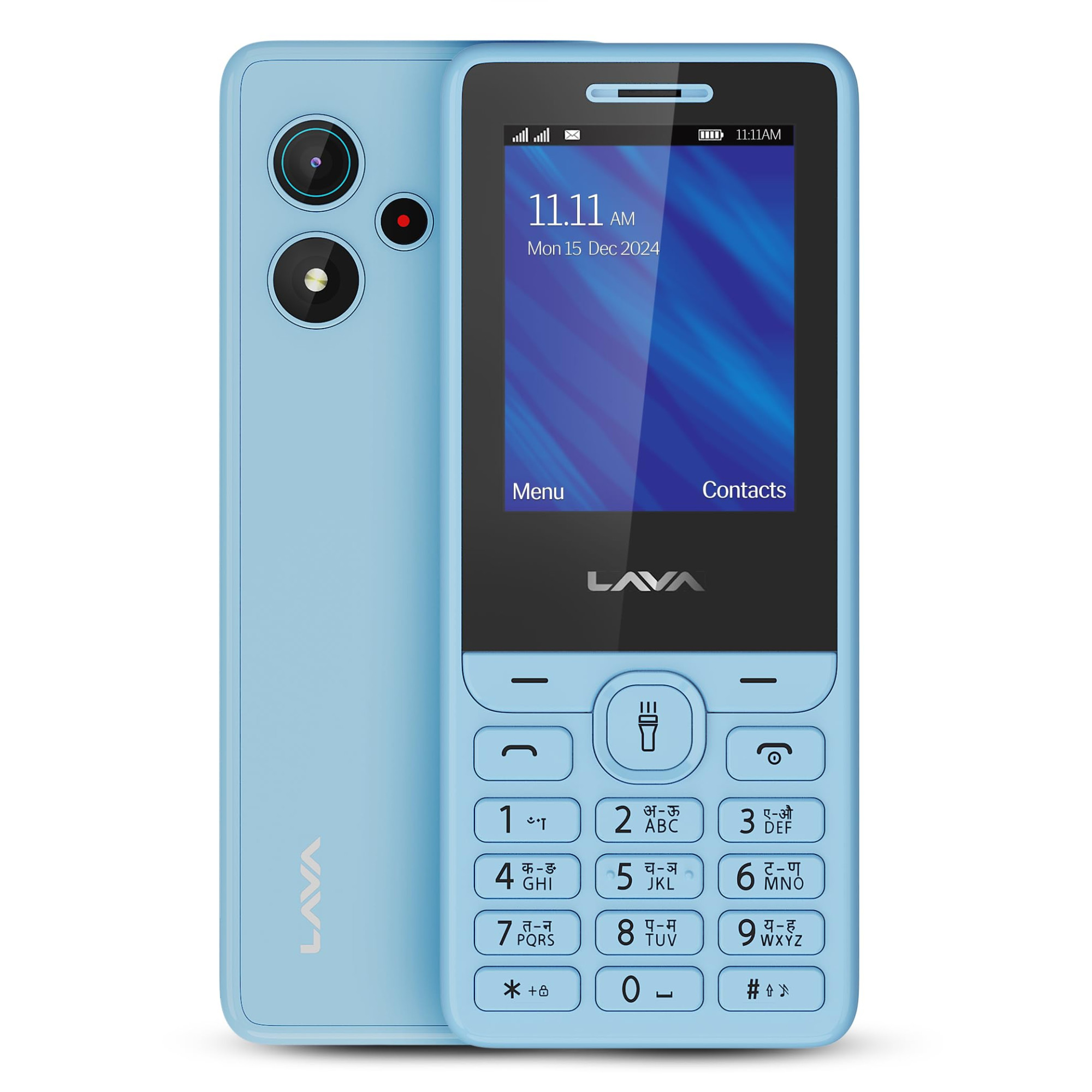 Lava A5 2025 Dual SIM Keypad Mobile with 24 Big Display UPI Support 1200mAh Battery BOL Feature Camera Auto Call Recording Glass Finish and 7 Regional Languages - Blue