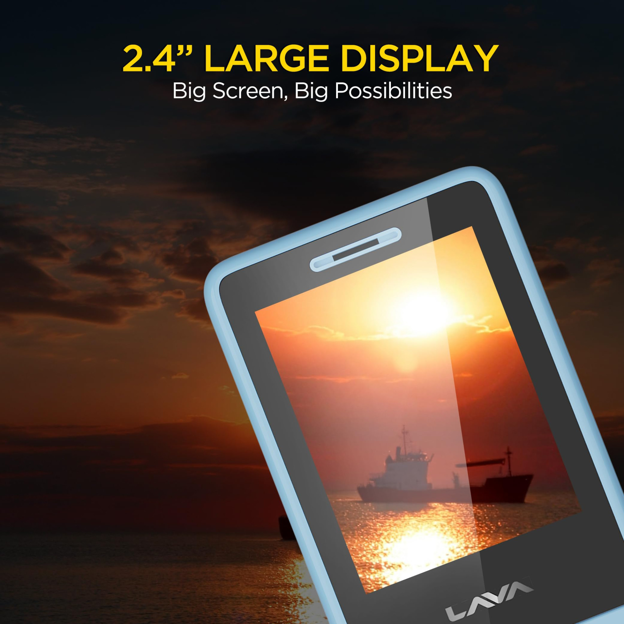 Lava A5 2025 Dual SIM Keypad Mobile with 24 Big Display UPI Support 1200mAh Battery BOL Feature Camera Auto Call Recording Glass Finish and 7 Regional Languages - Blue