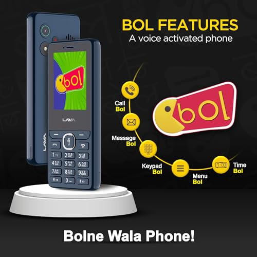 Lava A5 2025 Dual SIM Keypad Mobile with 24 Big Display UPI Support 1200mAh Battery BOL Feature Camera Auto Call Recording Glass Finish and 7 Regional Languages - Dark Blue