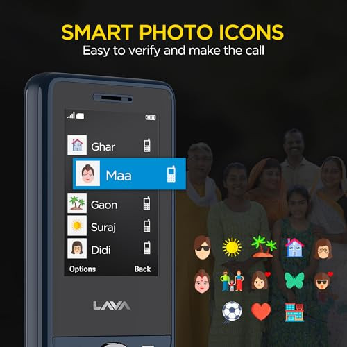 Lava A5 2025 Dual SIM Keypad Mobile with 24 Big Display UPI Support 1200mAh Battery BOL Feature Camera Auto Call Recording Glass Finish and 7 Regional Languages - Dark Blue