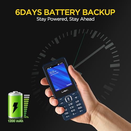 Lava A5 2025 Dual SIM Keypad Mobile with 24 Big Display UPI Support 1200mAh Battery BOL Feature Camera Auto Call Recording Glass Finish and 7 Regional Languages - Dark Blue