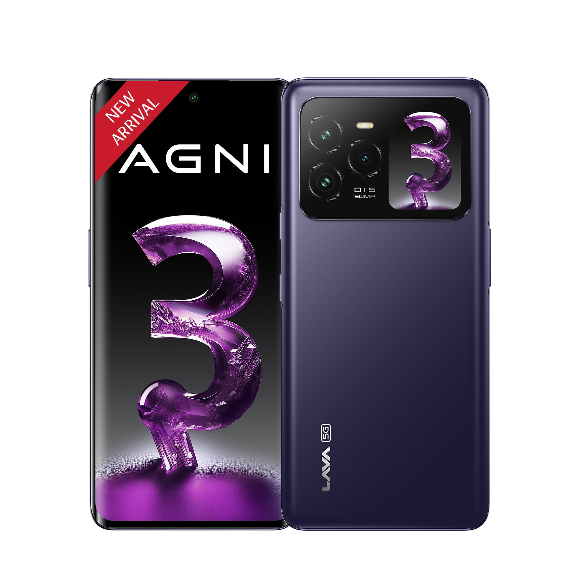 Lava Agni 3 5G Heather Glass 8GB128GB  Indias 1st Dual AMOLED  15K Curved Display  Dimensity 7300X  50MP Triple AI Telephoto Camera  66W Fast Charge  with Charging Adapter