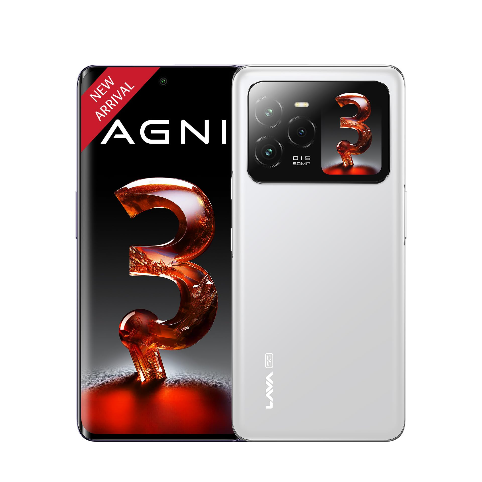 Lava Agni 3 5G Pristine Glass 8GB128GB Indias 1st Dual AMOLED 15K Curved Display Dimensity 7300X 50MP Triple AI Telephoto Camera 66W Fast Charge with Charging Adapter