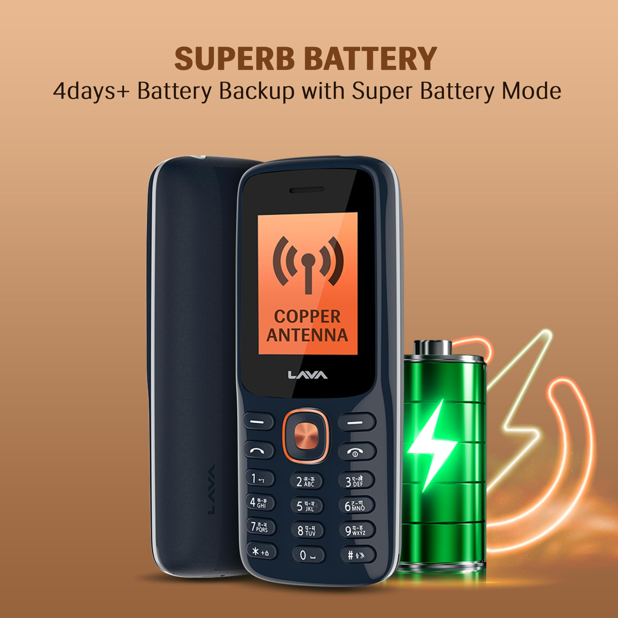 Lava All-New A1 Copper Keypad Mobile Phone with Long Lasting Smart AI Battery 177inch Display Bluetooth Support Military Grade Certified 32 GB Expandable Memory Blue Silver