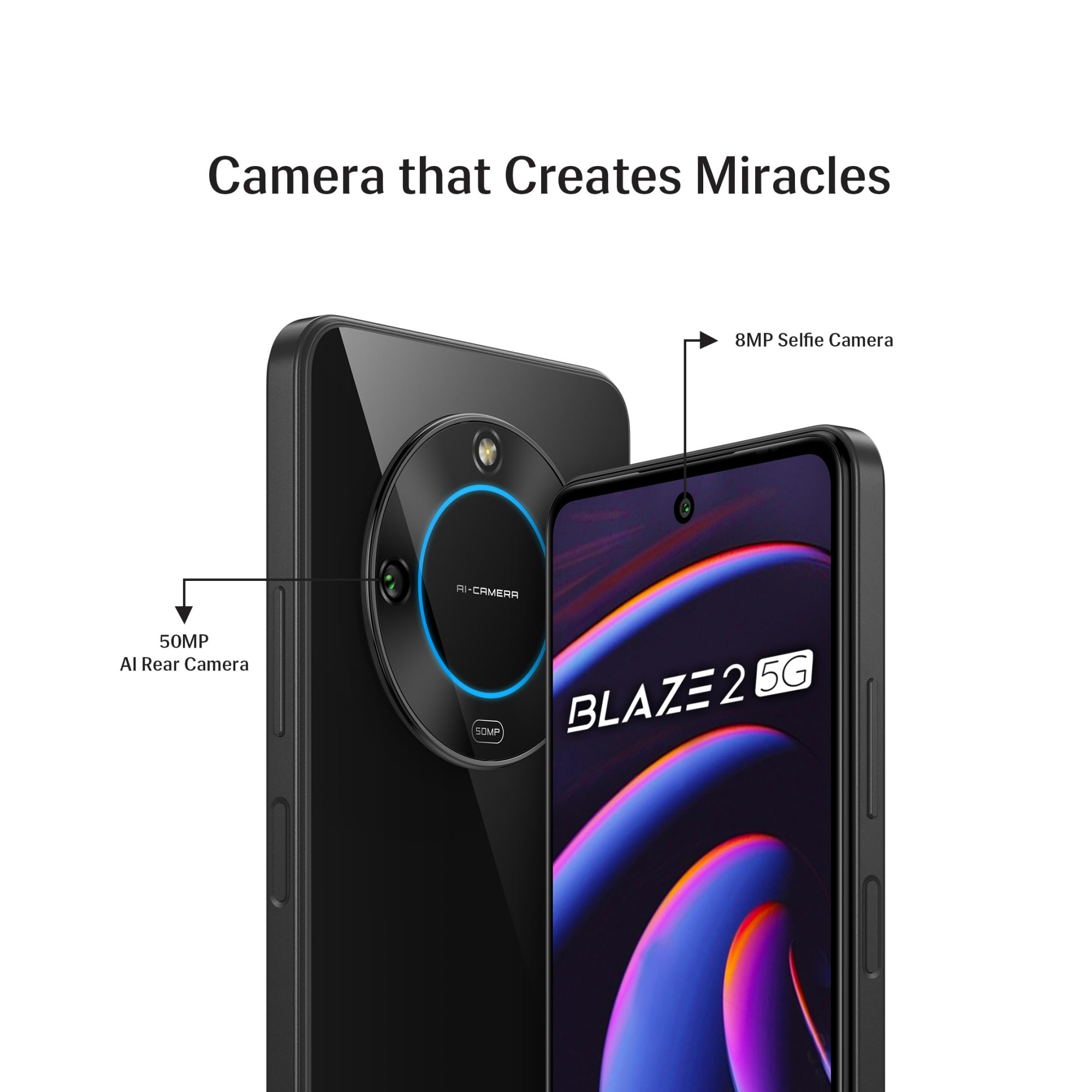 Lava Blaze 2 5G Glass Black 6GB RAM 128GB Storage Stunning Ring Light 50 MP AI Camera 5000 mAh Battery Upto 12 GB Expandable RAM