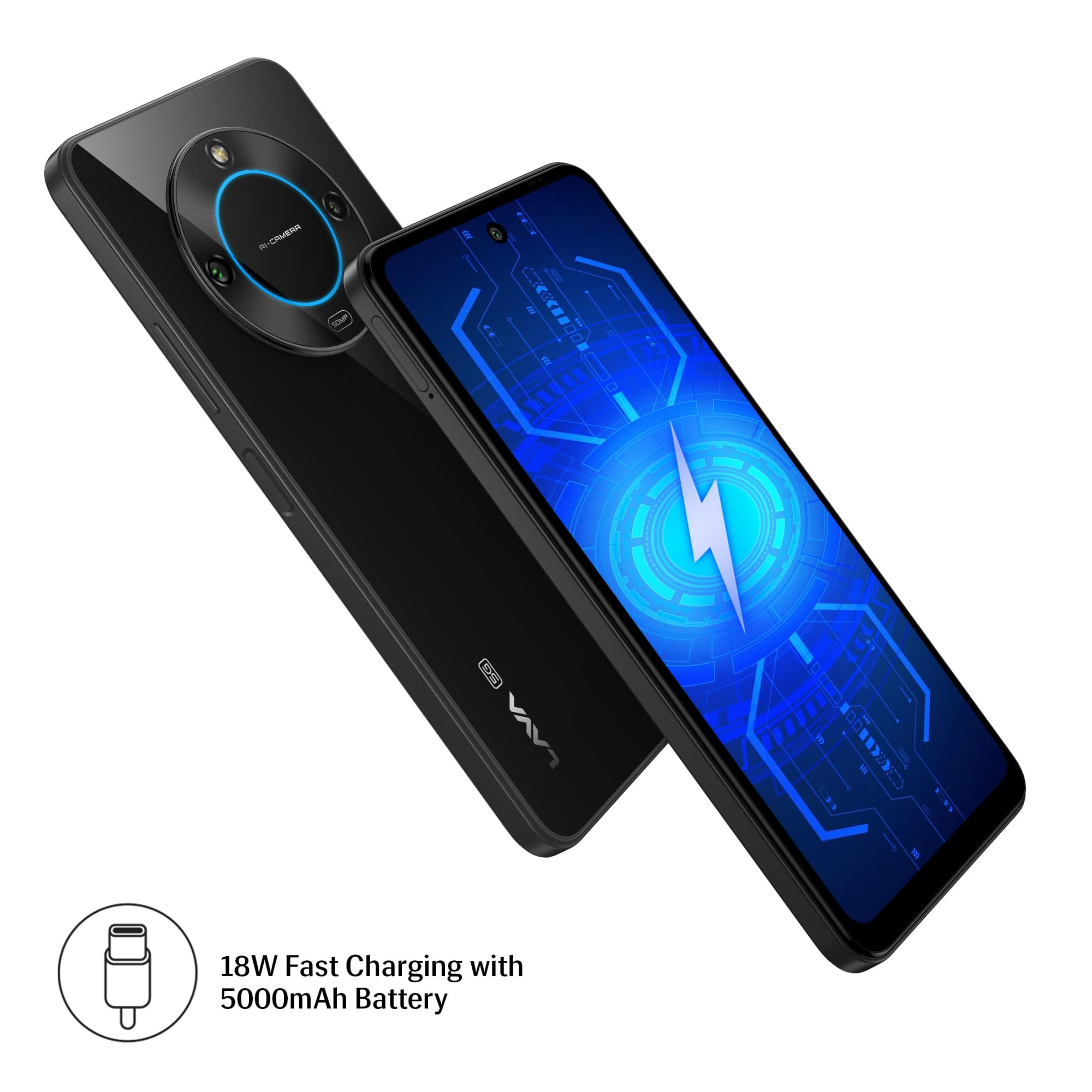 Lava Blaze 2 5G Glass Black 6GB RAM 128GB Storage Stunning Ring Light 50 MP AI Camera 5000 mAh Battery Upto 12 GB Expandable RAM