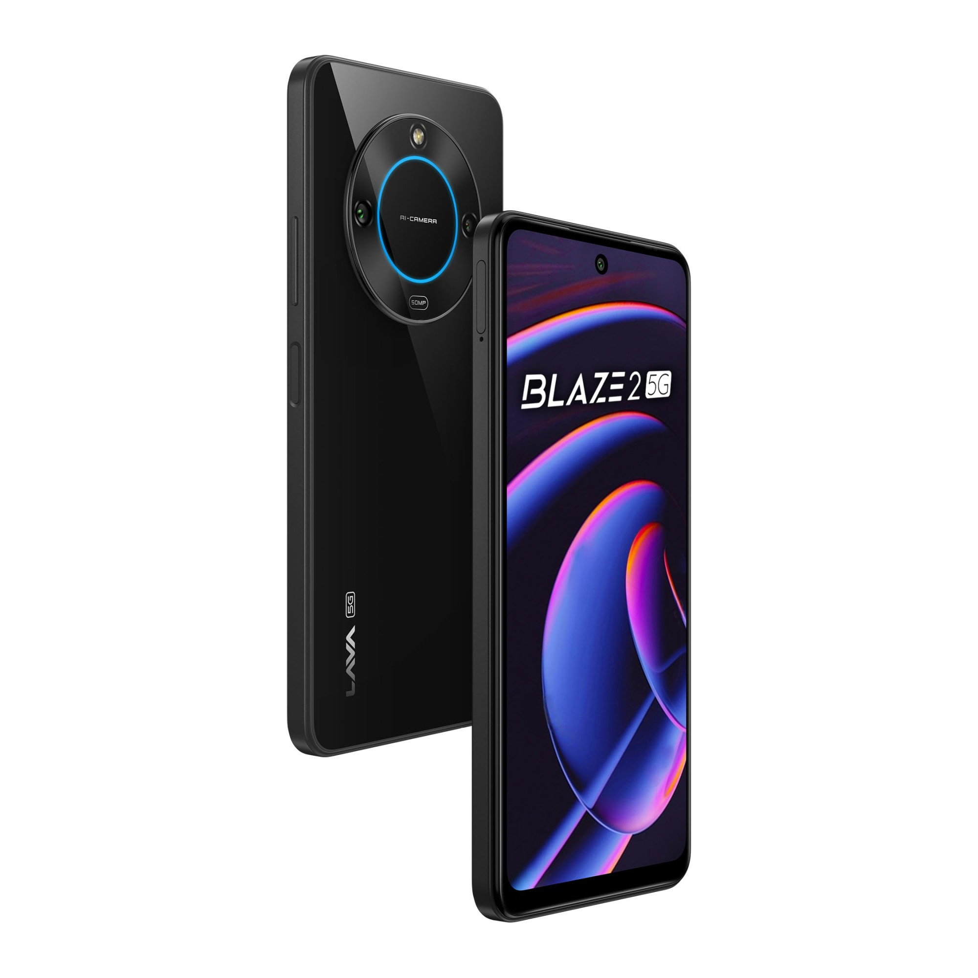 Lava Blaze 2 5G Glass Black 6GB RAM 128GB Storage Stunning Ring Light 50 MP AI Camera 5000 mAh Battery Upto 12 GB Expandable RAM