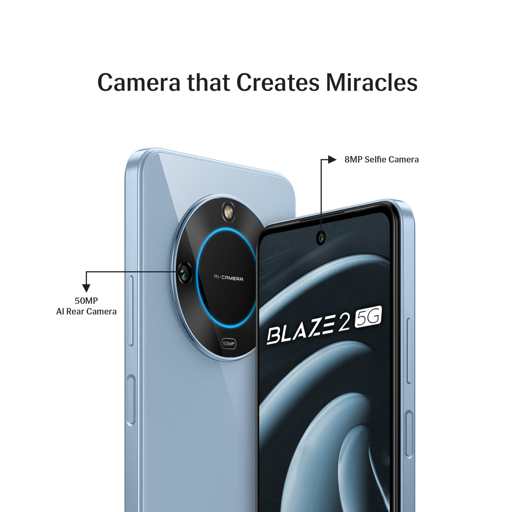 Lava Blaze 2 5G Glass Blue 6GB RAM 128GB Storage Stunning Ring Light 50 MP AI Camera 5000 mAh Battery Upto 12 GB Expandable RAM