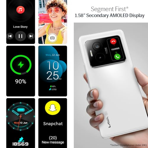 Lava Blaze Duo 5G Arctic White 8GB RAM 128GB Storage Segments First Secondary Screen120 Hz Curved Amoled Display  64 MP Camera Sony Sensor  MediaTek Dimensity 7025 Processor