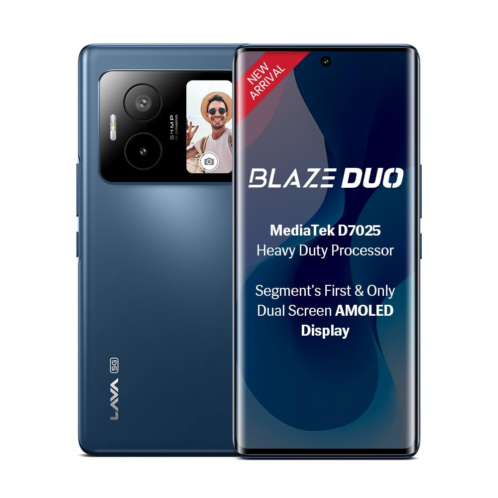 Lava Blaze Duo 5G Celestial Blue 6GB RAM 128GB Storage Segments First Secondary Screen120 Hz Curved Amoled Display  64 MP Camera Sony Sensor  MediaTek Dimensity 7025 Processor