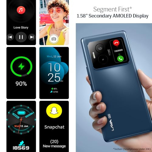 Lava Blaze Duo 5G Celestial Blue 8GB RAM 128GB Storage Segments First Secondary Screen120 Hz Curved Amoled Display  64 MP Camera Sony Sensor  MediaTek Dimensity 7025 Processor