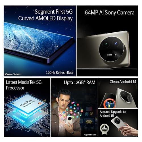 Lava Blaze X 5G - Titanium Grey 6GB RAM 128GB Storage - SEGMENT FIRST 5G CURVED AMOLED DISPLAY 64MP SONY SENSOR CAMERA Upto 12GB Expandable RAM Latest MediaTek 5G Processor