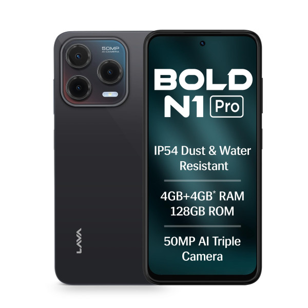 Image of Lava Bold N1 Pro (Stealth Black, 4 GB RAM, 128 GB Storage)| Bigger 6.67" HD+ IP54 Display | 120 Hz Refresh Rate | 50 MP AI Triple Rear Camera | 8 MP Front Camera| 5000 mAh Battery| Charger in Box