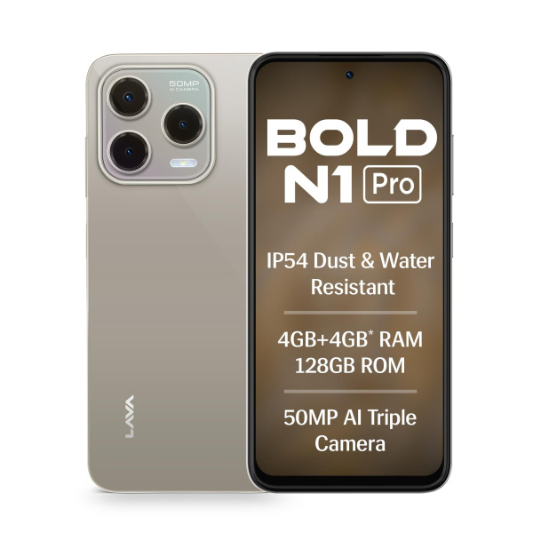 Image of Lava Bold N1 Pro (Titanium Gold, 4 GB RAM, 128 GB Storage)| Bigger 6.67" HD+ IP54 Display | 120 Hz Refresh Rate | 50 MP AI Triple Rear Camera | 8 MP Front Camera| 5000 mAh Battery | Charger in Box