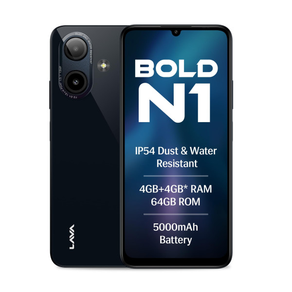 Image of Lava Bold N1 (Radiant Black, 4 GB RAM, 64 GB Storage) | 6.75" (90 Hz) HD+ Display | 13MP AI Dual Rear Camera | 5000 mAh Battery | Secure Face Unlock | Fingerprint Reader | Charger &amp; Phone-Case in Box
