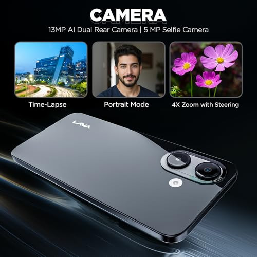 Lava Bold N1 Radiant Black 4 GB RAM 64 GB Storage 675 90 Hz HD Display 13MP AI Dual Rear Camera 5000 mAh Battery Secure Face Unlock Fingerprint Reader Charger Phone-Case in Box
